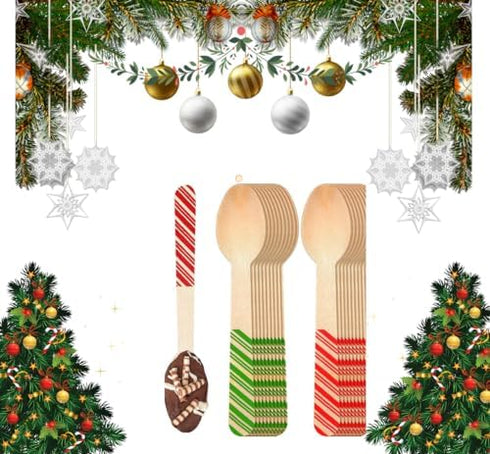 Red And Green Striped Candy Cane Christmas Wooden Spoons. Pack of 100 Count. 6.25 Inches Wooden Eco-Friendly Spoons....