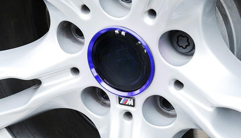 iJDMTOY 4pc Anodized Blue Aluminum Rim Center Cap Surrounding Ring Decoration Trims Compatible with All BMW 68mm Center Caps...