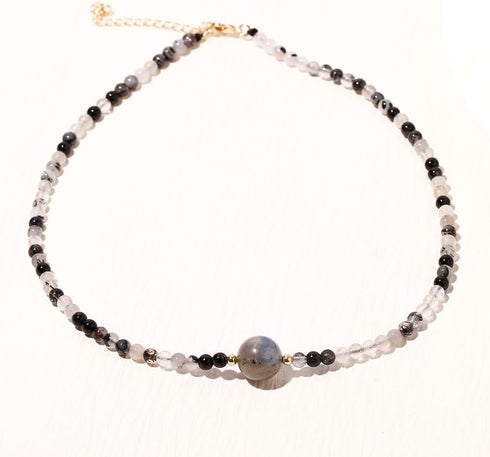 Black Rutilated Quartz/Moonstone Beaded Necklace Protection Necklaces for Women Spiritual Jewelry Choker Love Gifts for Her...