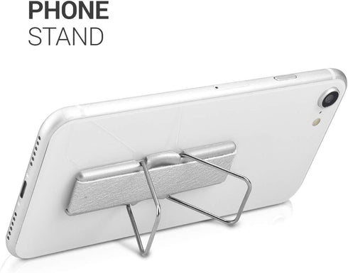kwmobile Universal Elastic Finger Holder for Smartphones - PU Leather Stretch Grip Finger Strap with Stand Compatible with All Smartphones - Silve...