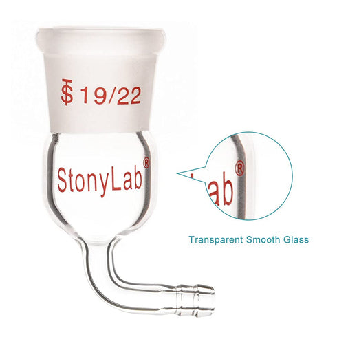 stonylab Glass 90 Degree Vacuum/Inert Gas Adapter, Borosilicate Glass Bent Inlet Adapter with 19/22 Outer Joint and Hose for Laboratory Lab Supply...