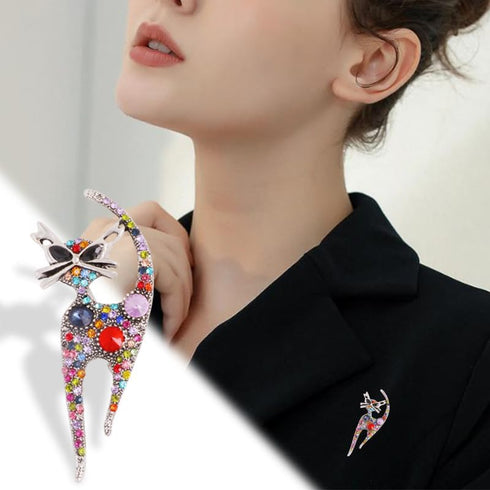 Pretty Animal Kitty Brooches Gold Platinum Plated Full Shining Crystal Brooch bizarre Cat's Eye Scarf buckle Brooch Pins Corsage...