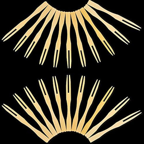 Jovitec 220 Pcs Mini Bamboo Forks 3.5 Inch Appetizer Cocktail Forks Bulk disposable Wood Toothpicks Double Prong Charcuterie Picks for Birthday Pa...