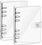 2 Pack A5 Transparent Soft PVC, 6-Ring Binder Cover Snap Button Closure Loose Leaf Folder Notebook Round Ring Clear Binder Cover Protector Snap (P...