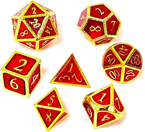 7 Pieces Metal DND Dice Set Retro D&D Polyhedral Dice with Flannel Bag for DND Dungeons and Dragons Role Playing Games (Red&Gold)...
