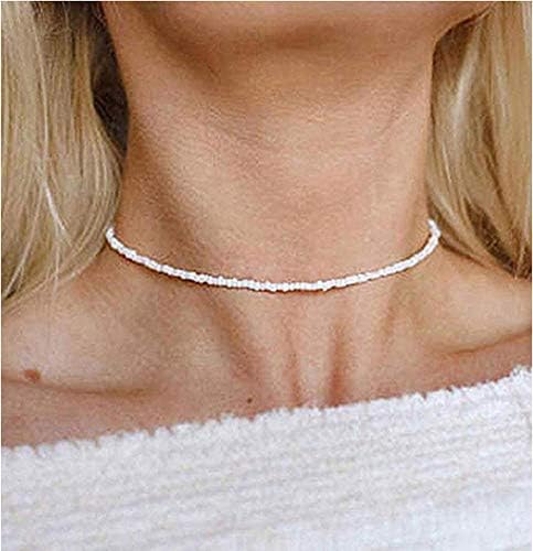 Puka Shell Necklace Hawaiian White Turquoise Bead Choker Beach Necklace for Women (White Bead)...