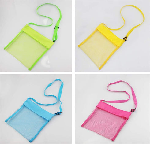 COTDINFORCA 5-PCS Colorful Mesh Beach Bags Sand Away Portable Foldable Sea Shell Bag with Adjustable Carrying Straps/Toy Storage Bag [Yellow, Rose...