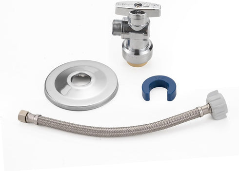 Toilet Connector, Toilet Water Supply Line Kit With 1/4 turn 1/2 inch Angle Push Fit Stop & 12" Stainless Steel Flexible Toilet Supply Line...