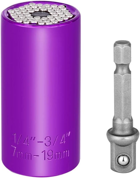 Universal Socket Set, Professional 7mm-19mm / 1/4"-3/4" Grip Socket Set Ratchet Wrench Power Drill Adapter, Purple...