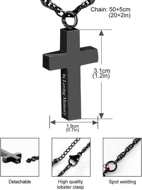 Cremation Cross Necklace for Ashes Stainless Steel Cross Urn Necklace Ashes Holder Memorial Jewelry-In Loving Memory...