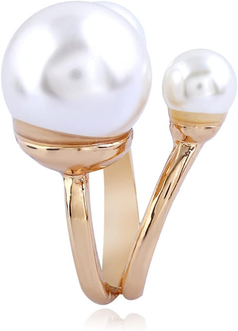 Caiyao 3 Pearls Promise Ring for Women Girls Statement Expandable Adjustable Big Imitation Pearl Ball Open Band Wrap Rings Comfort Fit Engagement ...