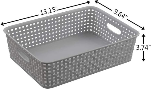 4-Pack Plastic Office Storage Baskets, A4 Basket Trays, Grey...