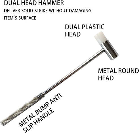 Dual Head Small Hammer, 7 Inches, Plastic Head and Metal Head, Black Plastic Grip, Double face Jewelry Mallet, Mini Hammer for Watch, Tuning, Wood...