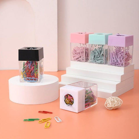 Pink Magnetic Paper Cilp Dispenser Holder Clear Acrylic Paper Clip Organizers with Magnetic Top for Desk Cute Office Binder Clip, Hair Clip,Paper ...