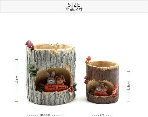 Cute Succulent Pots Pot Animal Bunny 4 inch Planter Planters Plants with Drainage Hole Tree Stump Pen Holder Garden for Air Plant Plants Indoor Ro...