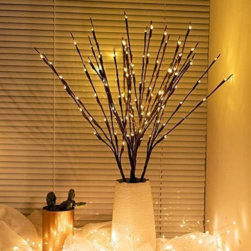 DK177 2 Pack Led Branch Light Battery Operated Lighted Branch Vase Filler Willow Tree Artificial Little Twig Power Brown 30 Inch 20 LED for Home R...