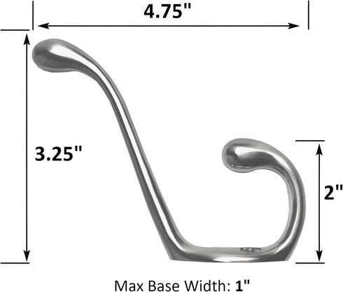 ANGSTROM 5-Pack Double Coat and Hat Hook, Wall Mounted with Screws (Brushed Nickel)...