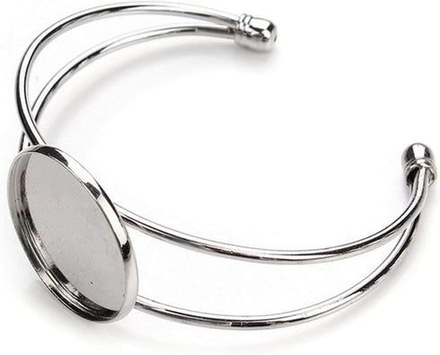 MIAO JIN 10 Pcs 25 mm Adjustable Round Cabochon Bezel Tray Blank Bangle for Crafting DIY Bracelets Making(Silver)...