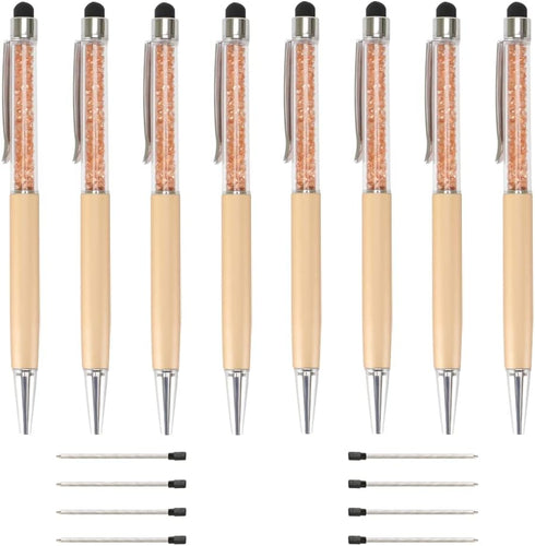 8Pcs Crystal Diamond Stylus Pens, 2 in 1 Black Ink Capacitive Ballpoint Pens with 8 Replacement Refills, Bling Rhinestones Retractable Touch Scree...