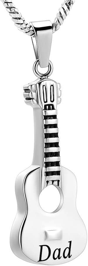 Yinplsmemory Cremation Jewelry Carved Guitar Urn Necklace for Ashes for Dad Cremation Pendant Ashes Holder Memorial Keepsake Urn Necklace for Wome...