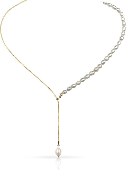 Pearl Choker Necklace 18K Gold Pearl Pendant Chain (Y Shape choker)...