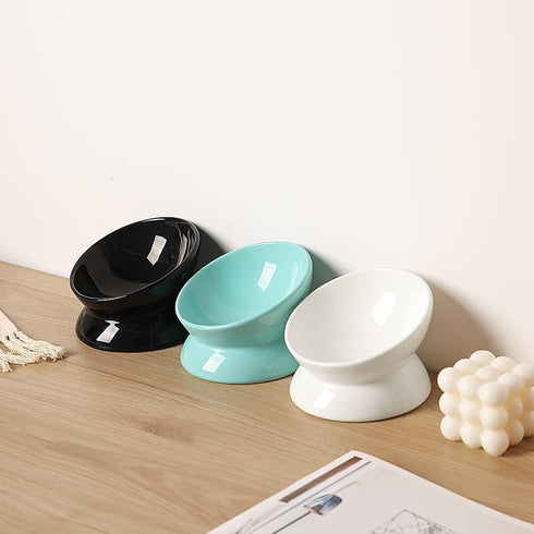 Sweejar Ceramic Raised Cat Bowls, Slanted Cat Dish Food or Water Bowls, Elevated Porcelain Pet Feeder Bowl Protect Cat's Spine, Stress Free, Backf...