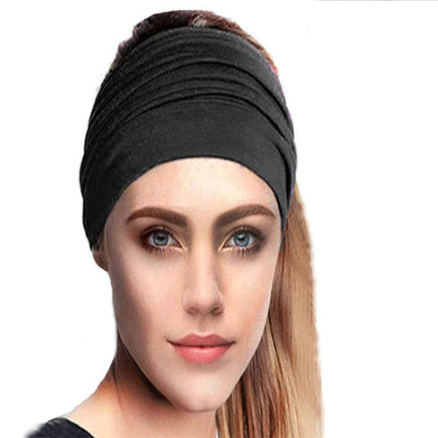 Woeoe African Headbands Knotted Hairbands Black Yoga Sport Head Wraps Wide Elastic Head Scarf for Women and Girls (Pack of 4)...