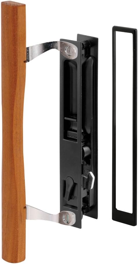 Prime-Line C 1130 Diecast Black Finish, Flush Sliding Patio Door Handle with Wood Pull, Croft (Single Pack)...