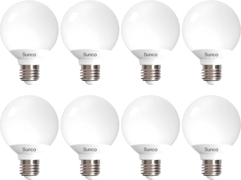 Sunco Lighting 8 Pack Vanity Globe Light Bulbs G25 LED for Indoor Bathroom Mirror Living Area, CRI92 3000K Warm White, Dimmable 450 LM, 6W, E26 Ba...