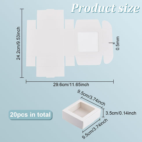 BENECREAT 20 Pack White Kraft Paper Boxes with Clear Window 3.6x3.6x1.4 Gift Packaging Boxes for Bakery Cookies Cake Candy Wedding Party, Mother's...