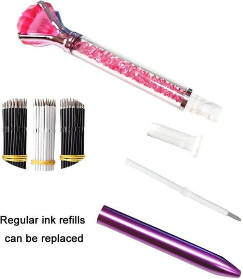 Diamond Pens Pack of 4 Cute Ballpoint Pens Retractable Ballpoint Pen gem pens Rhinestones Crystal Bling Plated Metal Color Blue Gel Ink Office Sup...