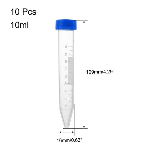 uxcell 10 Pcs 10ml Plastic Centrifuge Tubes with Screw-on Cap, Polypropylene Graduated Micro Centrifuge Tube, Conical Bottom, Blue, Storage Contai...