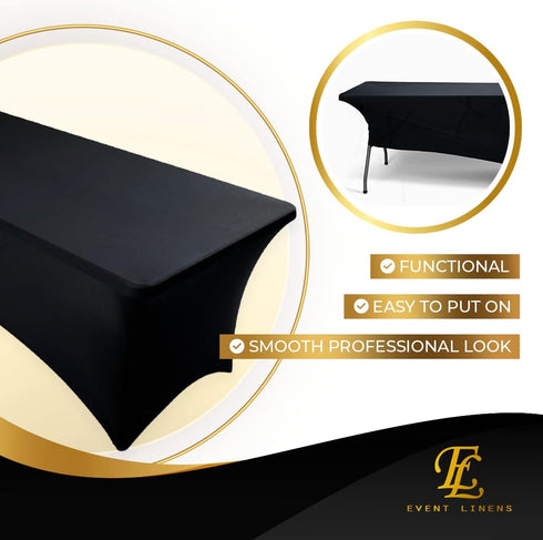 Luxury Collection Black 6ft Tablecloth Rectangular Spandex Linen - Table Cloth Fitted Cover for 6 Foot Folding Table, Wedding Linens Banquet Cloth...