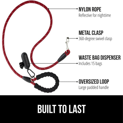 Gorilla Grip Heavy Duty Dog Leash, Soft Handle, Strong Reflective Rope for Night Pet Walking, Small Medium Large Animals, Durable Puppy Training L...