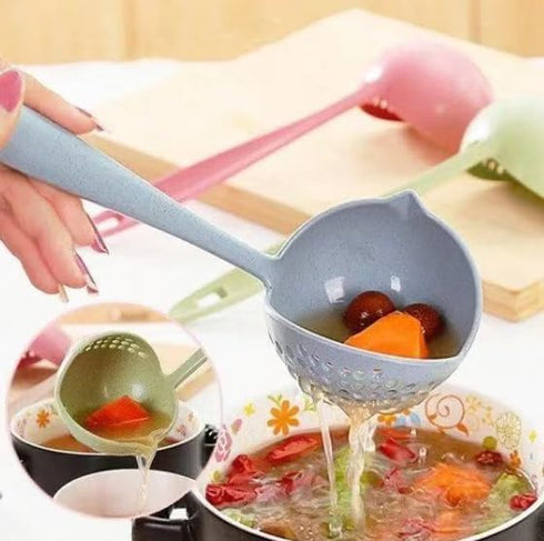 2 In 1 Kitchen Ladle Soup Pan Spoon with Filter Strainer (Blue)...