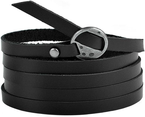 Rantanto Genuine Leather Wrap Bracelets Trendy Western Stackable Cuff Adjustable Boho Layered Bracelet Jewelry For Men Women...