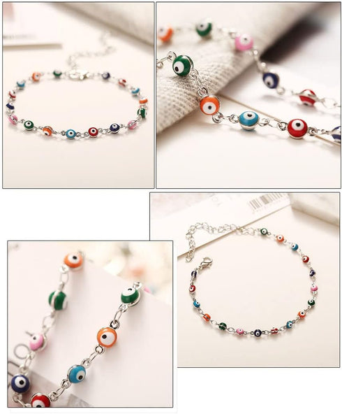 Evil Eye Ankle Bracelet Silver Evil Eye Bead Anklet Beach Fashion Foot Jewelry for Women...