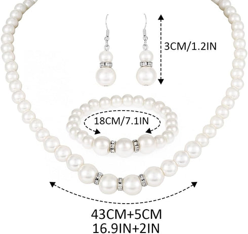 Unicra Pearl Bridal Wedding Jewelry Sets Silver Bride Necklace Earrings Bracelet Set 1920s Gatsby Costume Jewelry Accessories for Women and Brides...