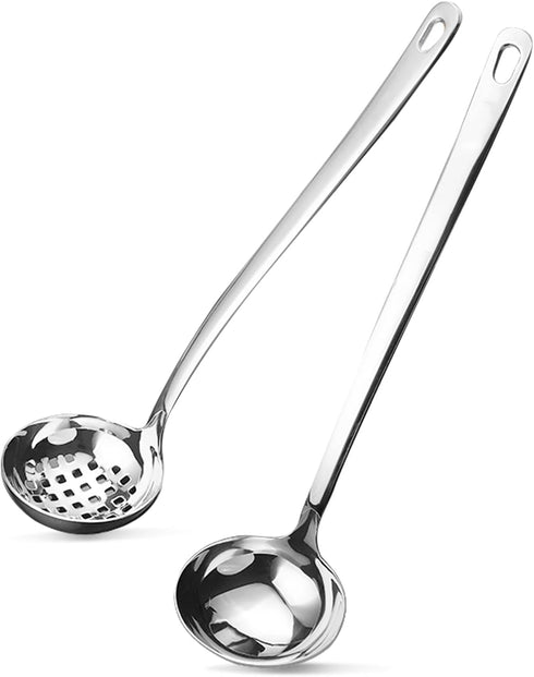 Metal Soup Ladle,18/8 Stainless Steel Ladle Spoon And Strainer Scoop Set Of 2 With Holes,Cooking Utensil For Kitchen...