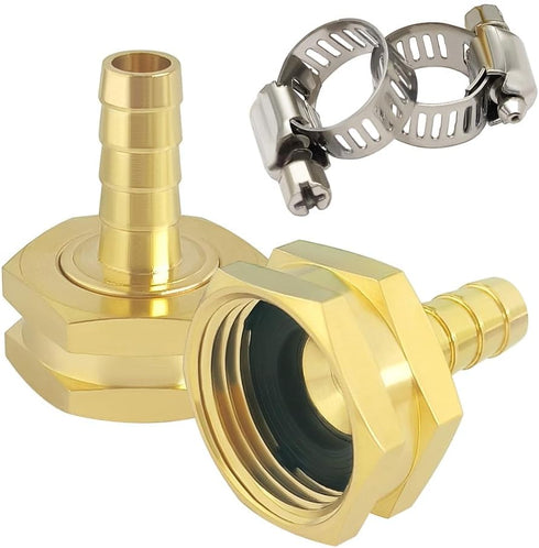Hooshing 3/8" Barb x 3/4" GHT Female Garden Hose Swivel Adapter Heavy Duty Brass Hose Connectors with Stainless Clamps for Watering System Outdoor...