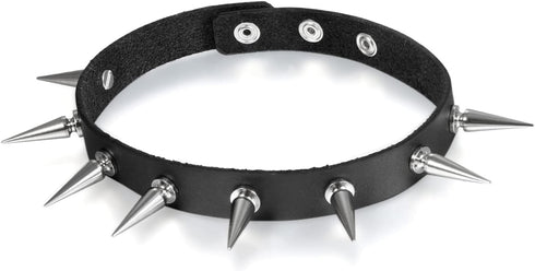 Flongo Gothic Black Rivet Leather Spiked Necklace Neckband Choker, Unisex Spike Studded Punk Rock Biker Wide Strap Leather Collar Necklace, Rivets...