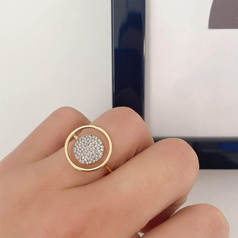 Unique Circle CZ Statement Ring for Women Girls Gold Plated Cubic Zirconia Promise Engagement Geometric Rings Comfort Fit Elegant Birthday Christm...