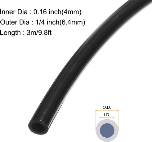 10ft 4mm(0.16") ID x 6.4mm(1/4") OD Silicone Tubing Black Industrial Plastic Tubing Pure Silicone Hoses for Pump Siphoning Draining Irrigation Bre...