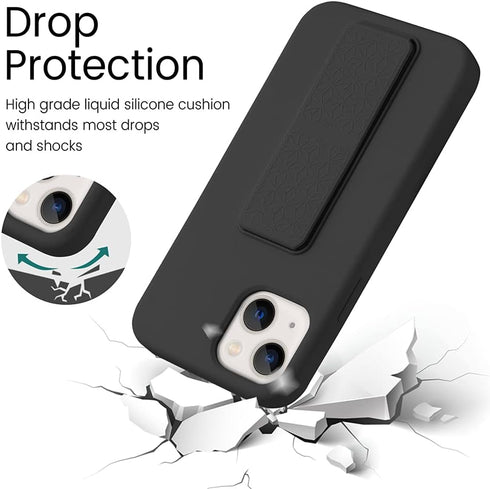 LAUDTEC Silicone Kickstand Case Compatible with iPhone 13, Vertical and Horizontal Stand Hand Strap Metal Kickstand Cover, Flexible Soft Liquid Si...