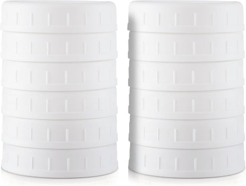 12 Pack REGULAR MOUTH Mason Jar Lids for Ball, Kerr and More - Plastic Storage Caps for Mason Jars, Canning Jars - Leakproof - White...