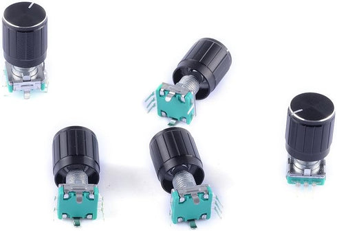 5Pcs 360 Degree Rotary Encoder Code Switch Digital Potentiometer with Push Button 5 Pins and Knob Cap for Arduino (Pack of 5) CYT1100...
