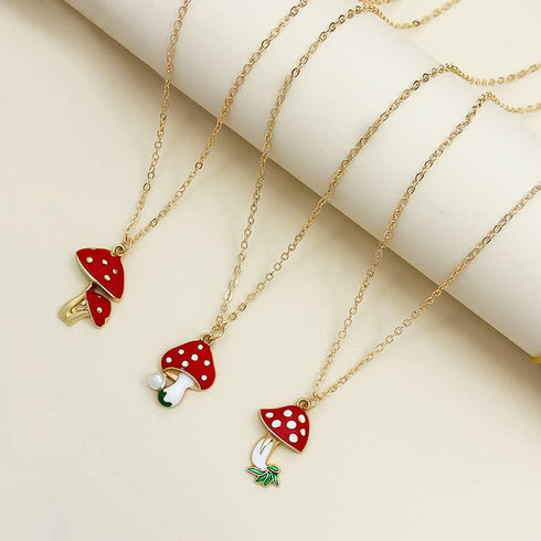Pack 3 Cute Mushroom Pendant Chain Necklace for Three Best Friends Daughter Gold Dainty Fashion Friendship Christmas Birthday Jewelry BFF Gifts...
