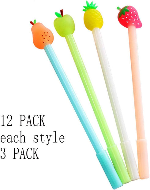 Yansanido Fluent Writting Pen, 12 Pcs 0.38 mm Black Ink Fruits Shape Rolling Ball Cute Gel Ink Pen for Student and School Office Supplies (Fruits)...