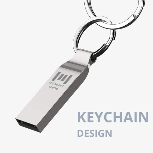 MOSDART 128GB USB 2.0 Flash Drive Metal Thumb Drive with Keychain 128 GB Waterproof Jump Drive 128G exFAT Memory Stick for Storage and Backup,Silv...
