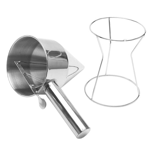 Batter Dispenser, Multipurpose 40oz Stainless Steel Pancake Batter Funnel Dispenser with Stand Great for Pancakes, Cupcakes, Waffles or Any Baked ...